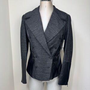 Robert Rodriguez Wool & Leather Double Breast Blazer Jacket Size 8 New Black & G